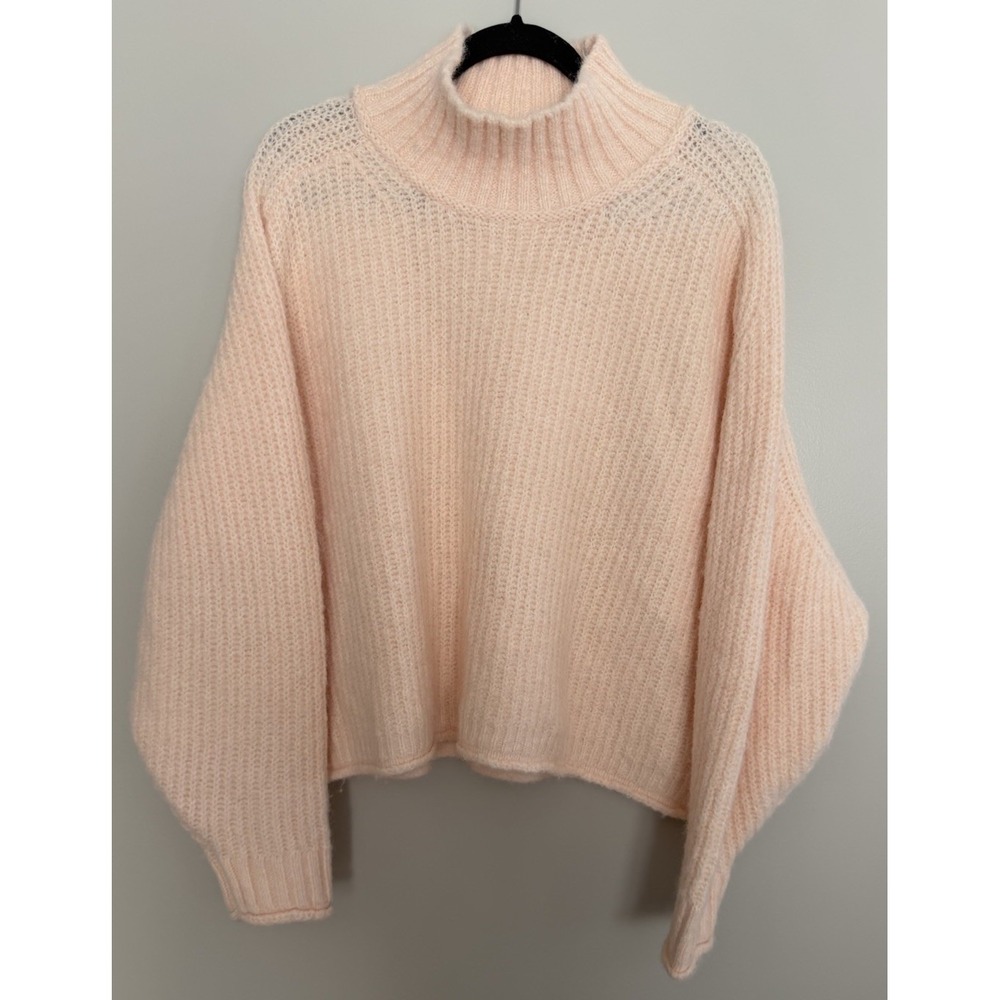 Pilcro Dawn Mock-Neck Chunky Sweater Cream/Peach Women's Size Large